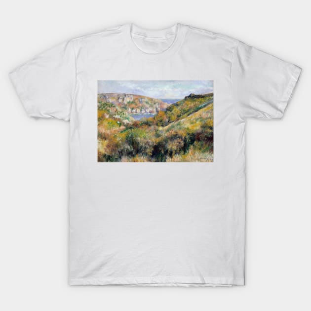 Hills around the Bay of Moulin Huet, Guernsey by Auguste Renoir T-Shirt by Classic Art Stall